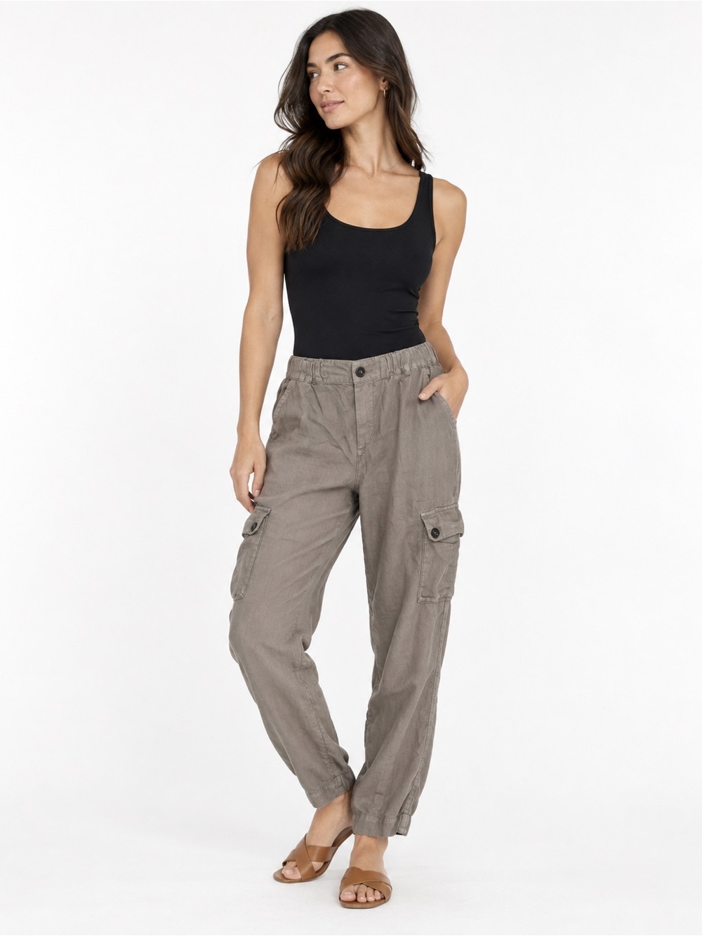 CP Shades 100% Linen Cargo Pants Taupe Gray Utility Jogger 🩶 Small